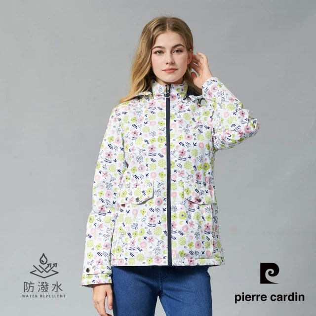 pierre cardin 皮爾卡登 女款 戶外防風防潑水可拆帽印花連帽外套--淺粉色(6245792-75)