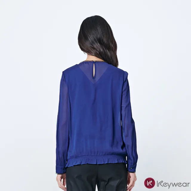 【KeyWear 奇威名品】雪紡珠鍊抽皺設計款上衣(共2色)