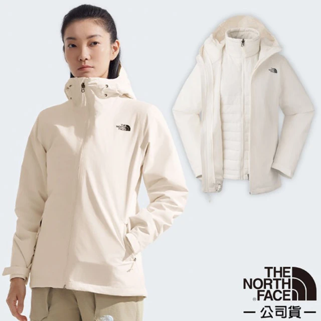 The North Face 女 3效能 防水透氣防風耐磨連帽二件式外套_亞洲版型/夾克.風雨衣(5B1X-QLI 沙丘白)