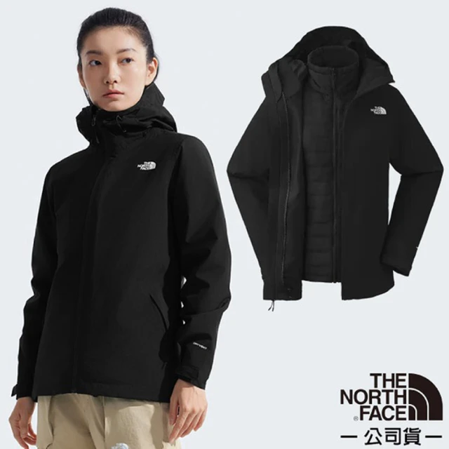 The North Face 女 3效能 防水透氣防風耐磨連帽二件式外套_亞洲版型/夾克.風雨衣(5B1X-4H0 宇宙黑)