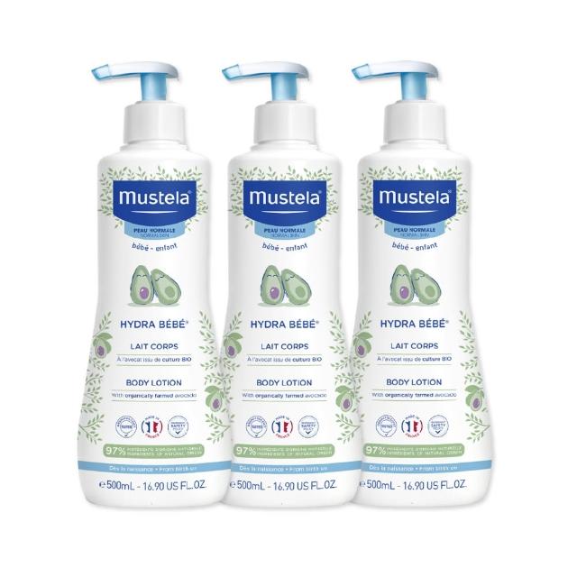 【Mustela 慕之恬廊】慕之幼 加量版爽身潤膚乳 500mlX3入(寶寶 嬰兒乳液 公司貨 台灣獨家總代理乳液)