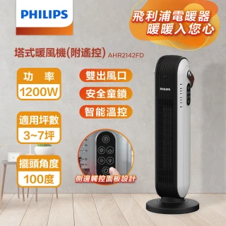 【Philips 飛利浦】塔式暖風機/陶磁電暖器-可遙控(AHR2142FD)