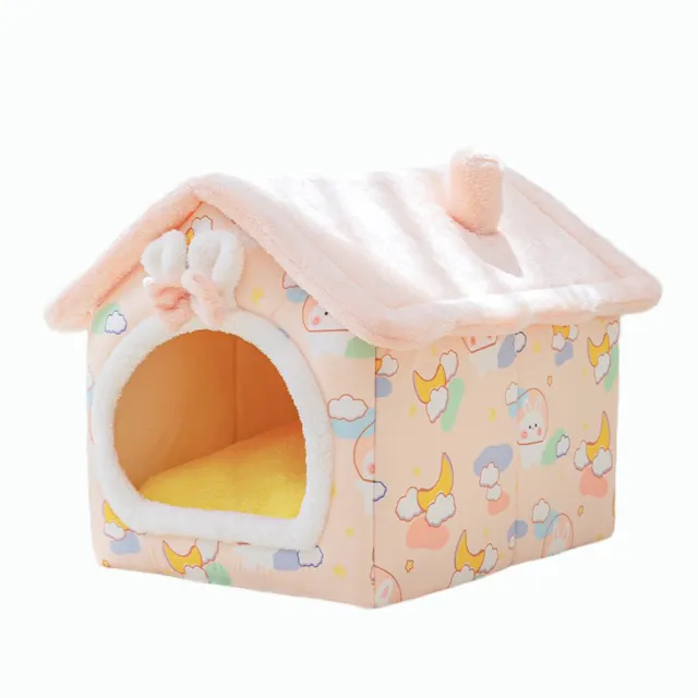 【萌貝貝】可愛立體小屋造型寵物窩L款44x36x39cm 封閉式(貓窩 狗窩 貓床 貓咪別墅 可拆洗 保暖)
