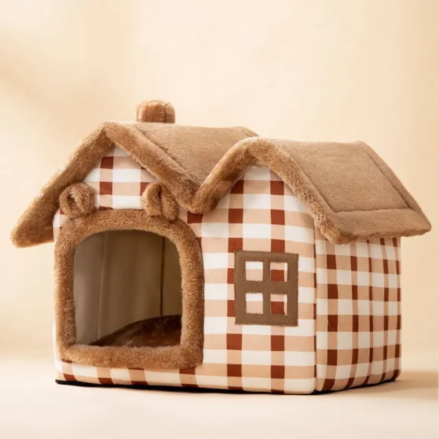 【萌貝貝】可愛立體小屋造型寵物窩L款44x36x39cm 封閉式(貓窩 狗窩 貓床 貓咪別墅 可拆洗 保暖)