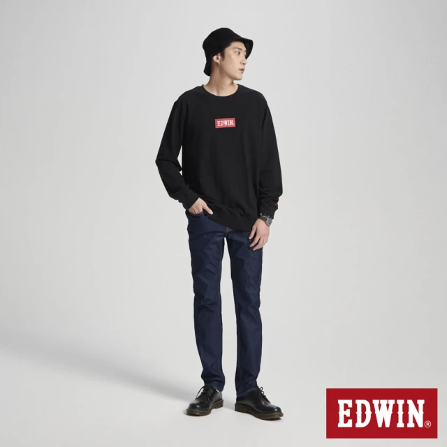 EDWIN 男裝 BOX LOGO繡花厚長袖T恤(黑色)