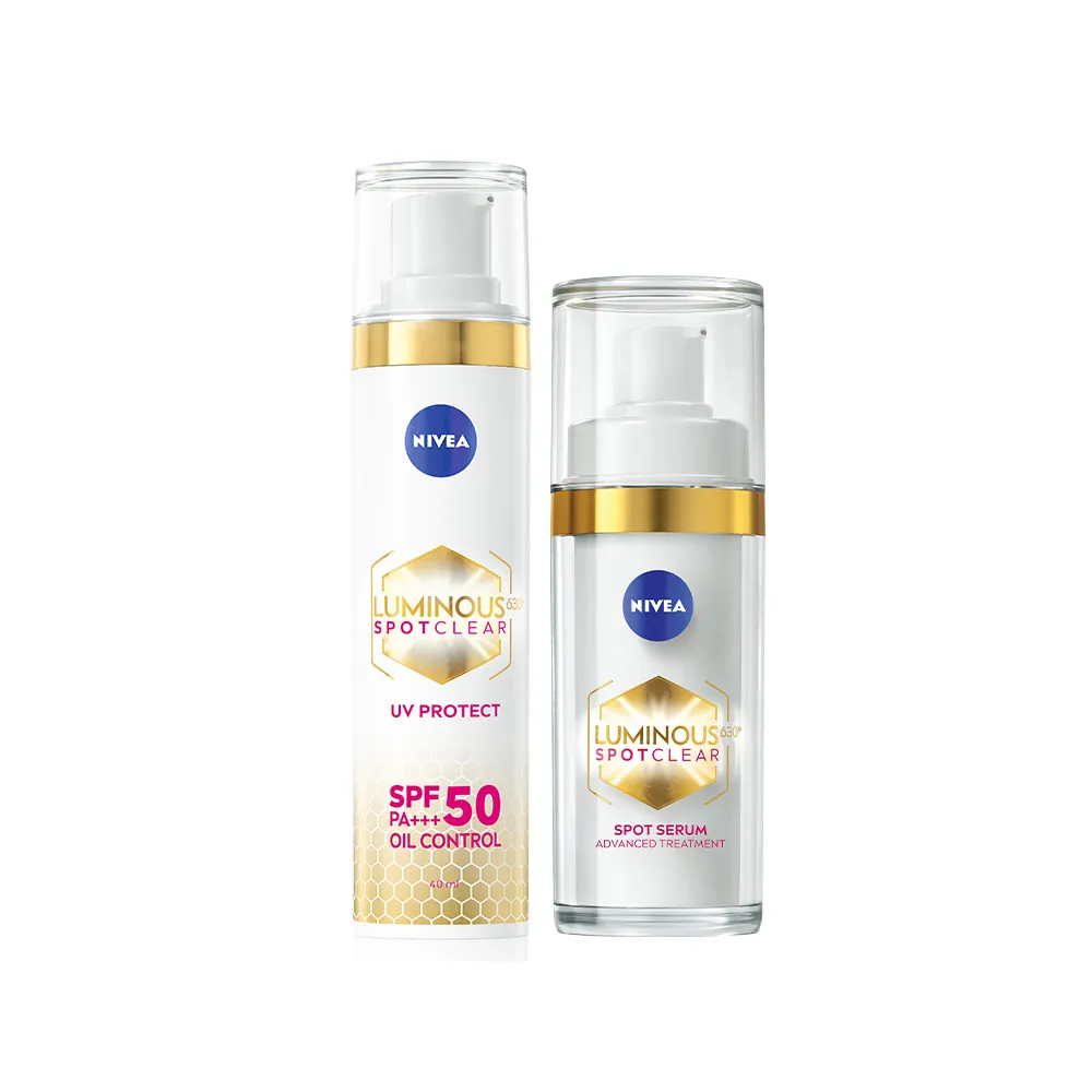 【NIVEA 妮維雅】淡斑+防曬+妝前★LUMINOUS630淡斑煥白精華30ml+淡斑煥白UV防禦乳40ml(L630/敏感肌適用)