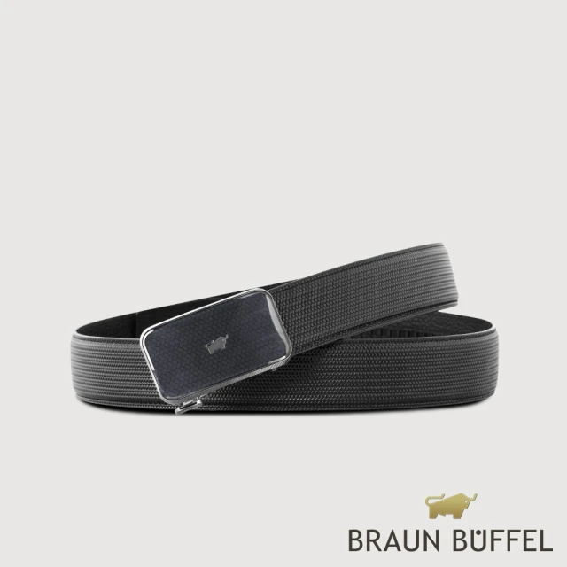 BRAUN BUFFEL 德國小金牛 台灣總代理 商務型男 造型壓紋自動扣皮帶-鎗色(BF24S-WEG206-SGU)