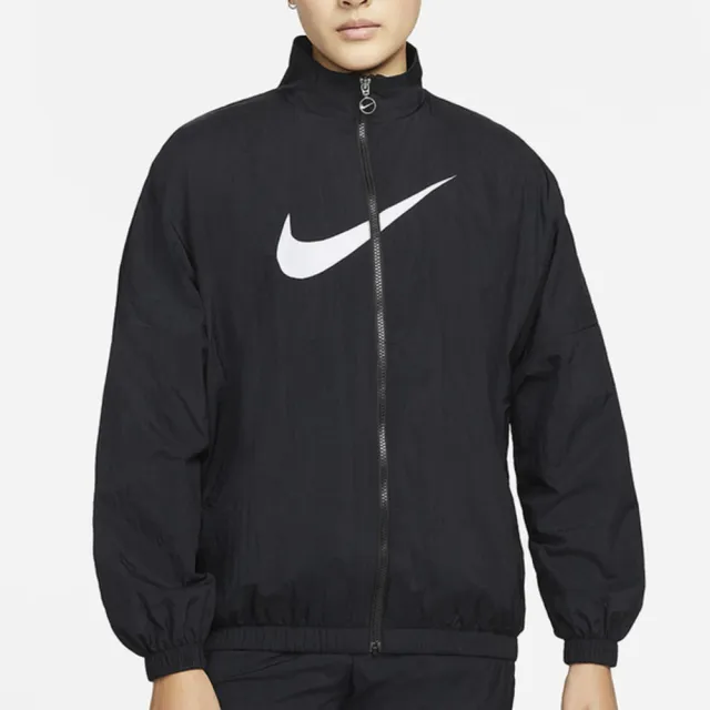【NIKE 耐吉】Sportswear Essential 女 風衣外套 訓練 大勾 皺褶梭織 抽繩 黑 DM6182-010(DM6182-010)