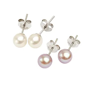 【大東山樑御珊瑚】天然近圓珍珠5.5-6mm純銀耳環(白色/紫色/粉橘)