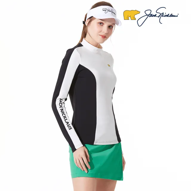 【Jack Nicklaus 金熊】GOLF女款保暖半高領彈性立領衫/高爾夫球衫(白色)