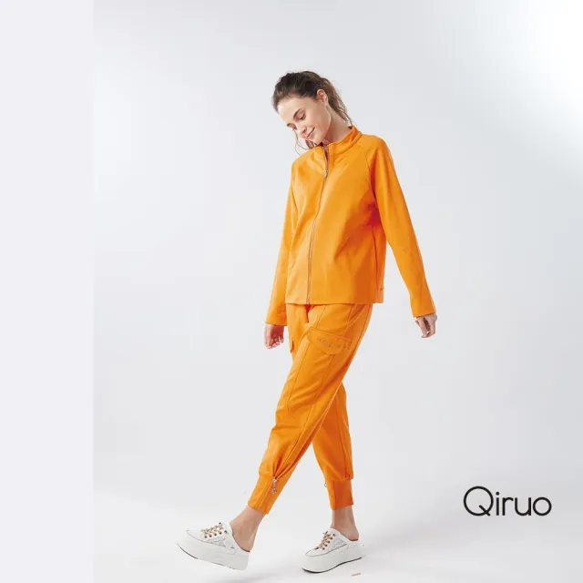 【Qiruo 奇若名品】中厚棉 拉鍊立領運動外套 橘色薄長袖外套6007E 