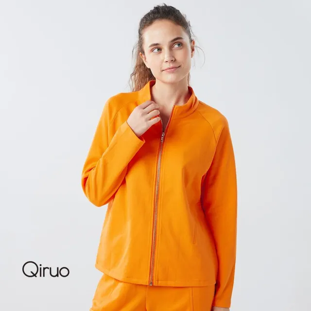 【Qiruo 奇若名品】中厚棉 拉鍊立領運動外套 橘色薄長袖外套6007E