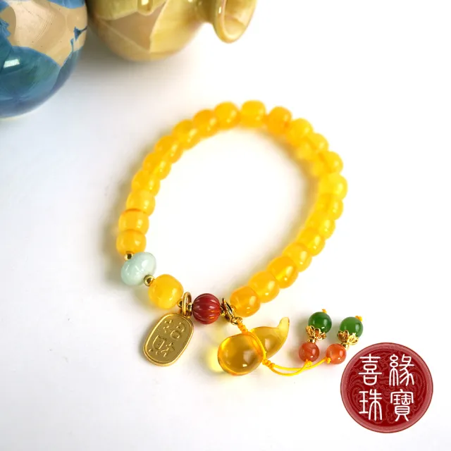 【喜緣玉品】天然蜜蠟 多寶 招財葫蘆 手珠