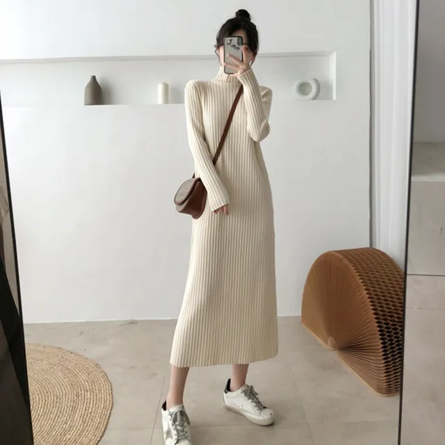 【D.studio】韓版直筒過膝長版洋裝(針織上衣 毛衣 長裙 長袖上衣 女裝 衣服 套裝 保暖上衣 冬天女裝 S339)