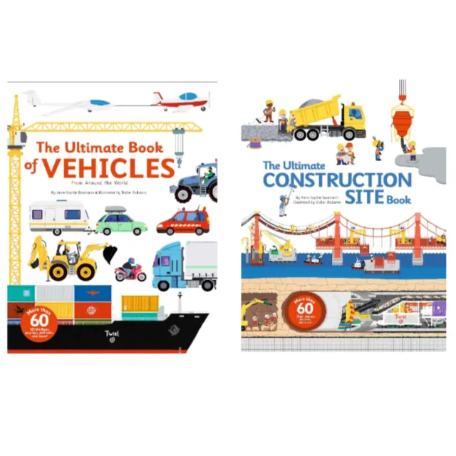 【麥克兒童外文書店】探索遊戲系列: 陸海空建築工程、交通工具兩書合售(操作遊戲書)