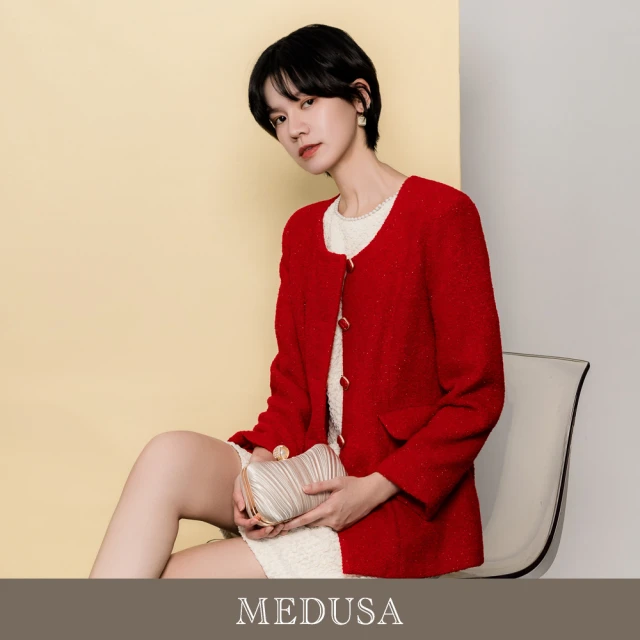 MEDUSA 曼度莎 現貨-紅色長版圓領羊毛西裝外套（M-XL）｜女外套 羊毛外套 長版外套(501-20707)