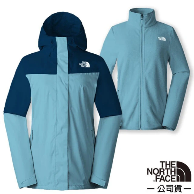 The North Face 女 DRYVENT 兩件式防水防風透氣連帽保暖外套.運動休閒戶外夾克(89Y3-5FO 藍色)