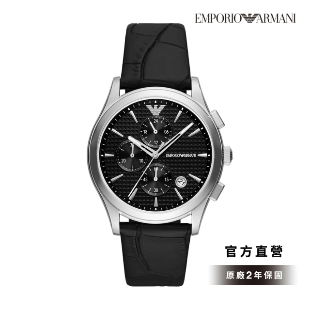 EMPORIO ARMANI 官方直營 Paolo 經典炫黑魅力計時手錶 黑色真皮錶帶 42MM AR11530