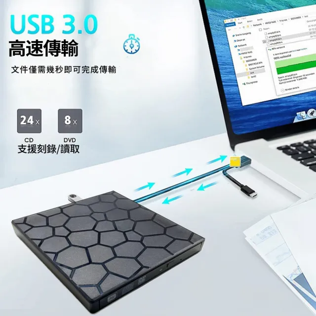 【YOLU】七合一 外接式CD/DVD讀取燒錄機 USB3.0/Type-C刻錄機/燒錄器/光碟機 SD/TF卡轉接外置光驅