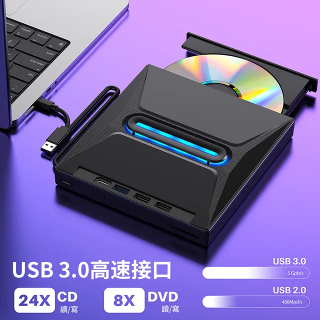 【YOLU】五合一 CD/DVD讀取外接式燒錄機 多功能擴展光碟機 USB3.0刻錄機 USB/Type-C燒錄器 筆電桌機適用