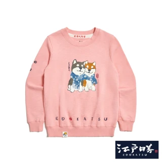 【EDWIN】江戶勝 女裝 勝太郎系列 勝太郎與黑丸友達長袖T恤(淡粉紅)