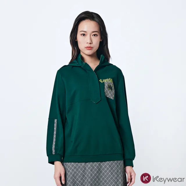 【KeyWear 奇威名品】配布跳色連帽上衣