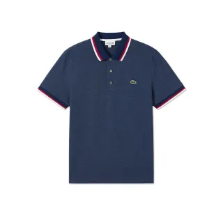 【LACOSTE】男裝-撞色領口和袖口彈性短袖Polo衫(藍色)