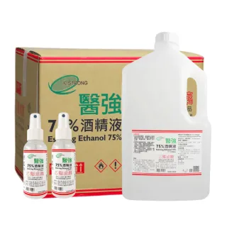 【醫強】75%酒精液 6桶組+酒精隨身瓶 X2瓶(4000ml/桶+99ml/瓶)