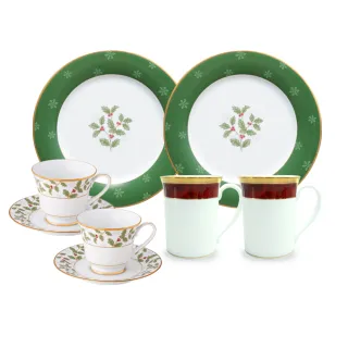 【NORITAKE】金邊聖誕系列-下午茶組咖啡+馬克杯+圓盤禮盒組(MOMO 聖誕獨家組合)
