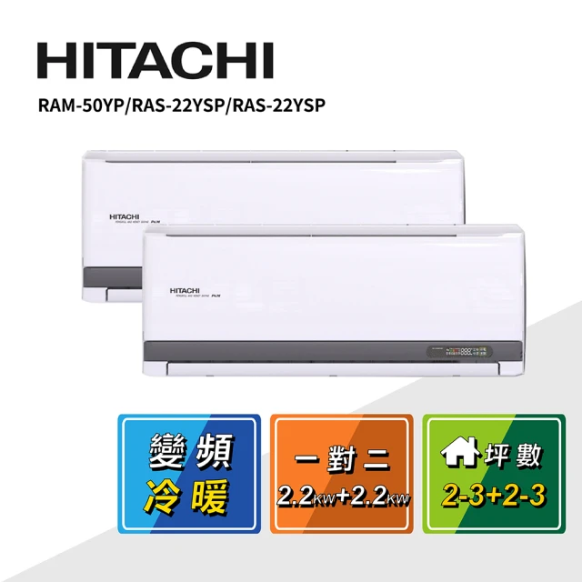 HITACHI 日立 2-3坪+2-3坪 一對二變頻冷暖(RAM-50YP/RAS-22YSP/RAS-22YSP)