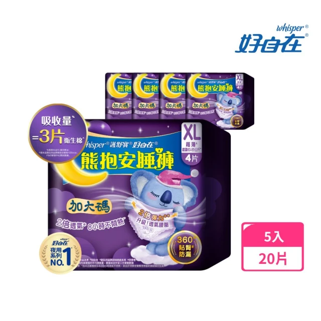 【好自在褲型-嘗鮮推薦】熊抱安睡褲5入組-防漏瞬吸 日拋生理褲/衛生棉褲(M/L/XL 共20片)