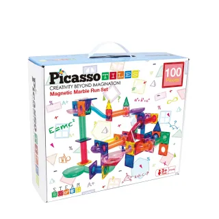 【PicassoTiles】磁力積木-滾球迷宮軌道100片(含磁力片配件 STEAM認證)