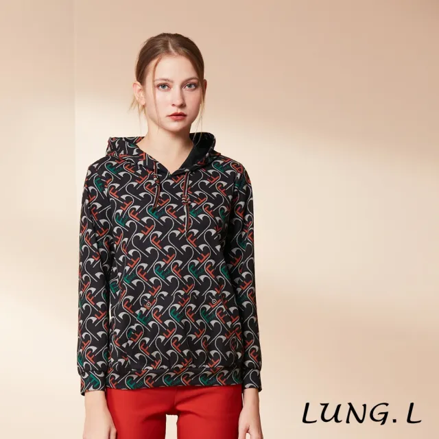 【LUNG.L 林佳樺】LR24A黑色滿版F字母印花長袖女裝帽T(秋冬新品)