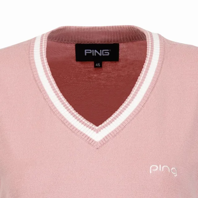 【PING】女款典雅仿貂毛紗V領毛衣背心-粉(GOLF/高爾夫球衫/RH24210-15)