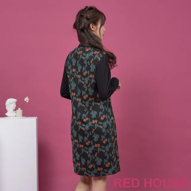 【RED HOUSE 蕾赫斯】金蔥花朵假兩件式洋裝(綠色)