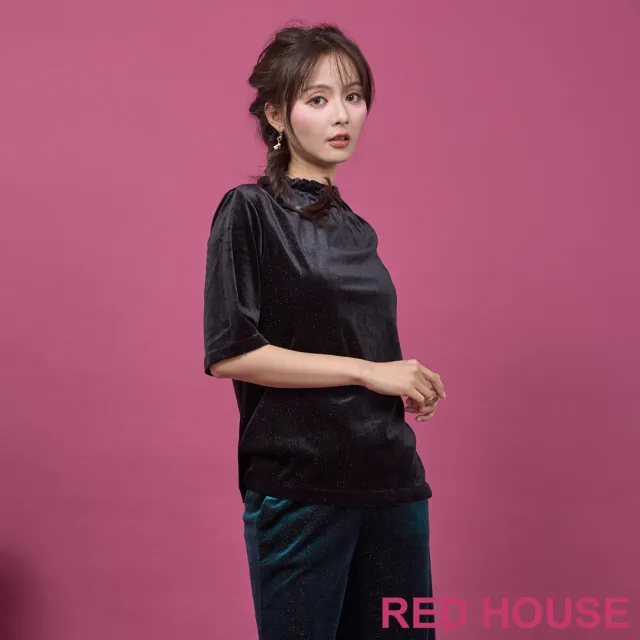 【RED HOUSE 蕾赫斯】小立領銀蔥絨布上衣(共2色)