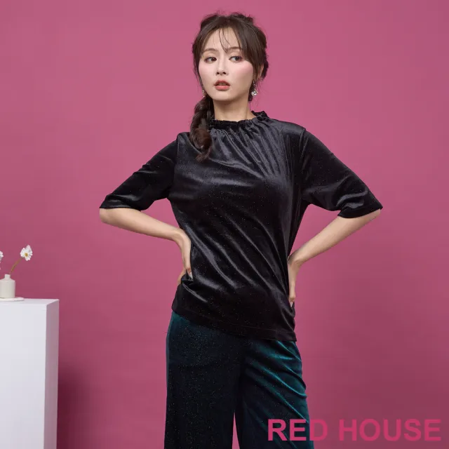 【RED HOUSE 蕾赫斯】小立領銀蔥絨布上衣(共2色)