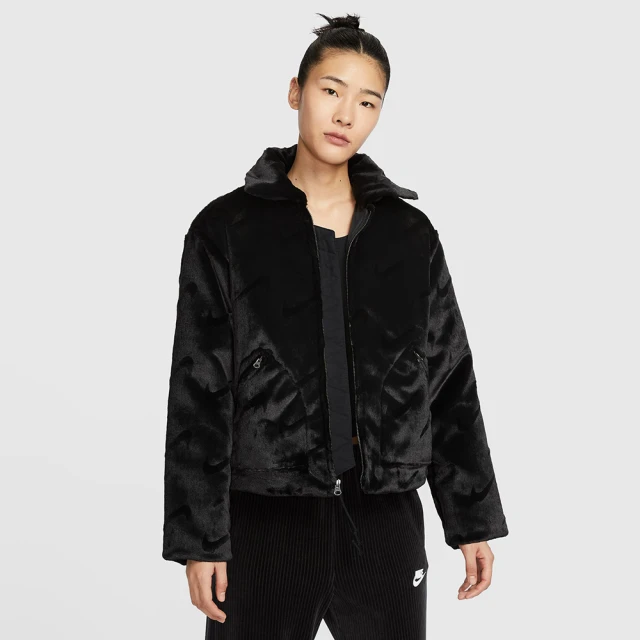 NIKE 耐吉 外套 女款 毛毛外套 運動 寬鬆版型 AS W NSW ESSNTL HBR AOP FUR 黑 FV8020-010