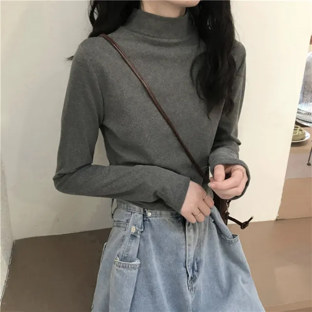 【D.studio】韓版半高領薄內刷毛內搭顯瘦長袖上衣(女裝衣服寬鬆上衣顯瘦上衣長袖t恤冬裝發熱衣 W321)