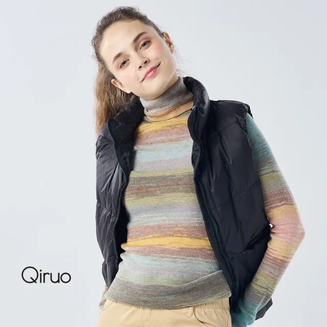 【Qiruo 奇若名品】保暖立領羽絨背心0016D 黑色-拉鍊式 