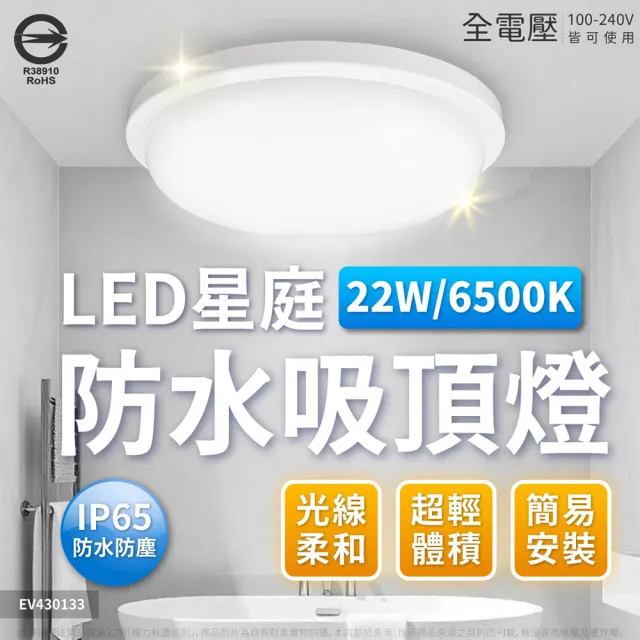 【Everlight 億光】2入 LED 星庭 22W IP65 防水防塵等級 戶外照明 吸頂燈(黃光/自然光/白光) 全電壓
