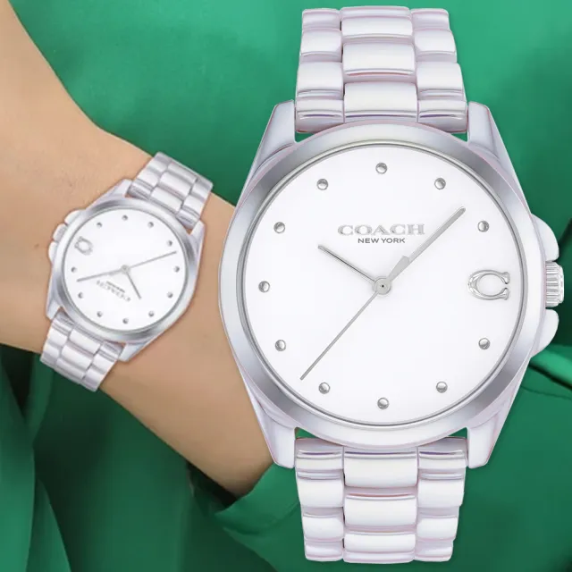【COACH】官方授權經銷商 優雅質感珠光陶瓷石英錶-36mm/2色可選 雙11 送禮(14504390/14504391)
