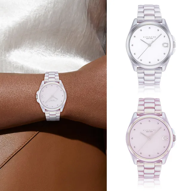 【COACH】官方授權經銷商 優雅質感珠光陶瓷石英錶-36mm/2色可選 雙11 送禮(14504390/14504391)