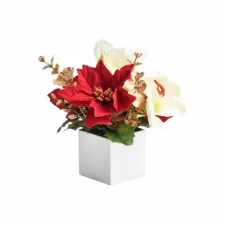 【Meric Garden】高仿真台灣手工限定白雪聖誕紅小盆栽2入組(人造聖誕 聖誕裝飾 聖誕禮盒 交換禮物)
