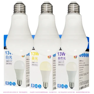【Everlight 億光】10入組 13W 高光效 最新戰鬥版 全電壓 球泡燈 E27燈泡(黃光/自然光/白光)