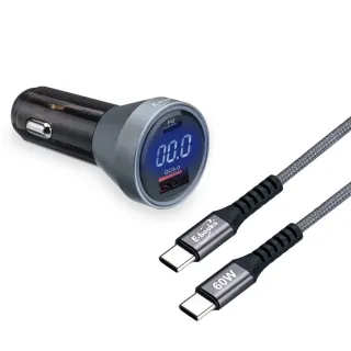 【E-books】B88 車用48W PD+QC3.0 數位顯示+60W C to C 快充傳輸充電組