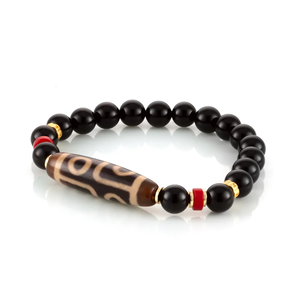 【Woogie武吉珠寶】折線六眼天珠黑瑪瑙手鍊(透體38mm)