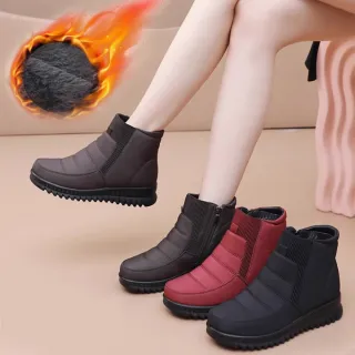 【Alberta】太空靴 筒高11cm跟高3.5cm 短筒雪地靴 冬季平底保暖鞋 側拉鏈短靴 2色