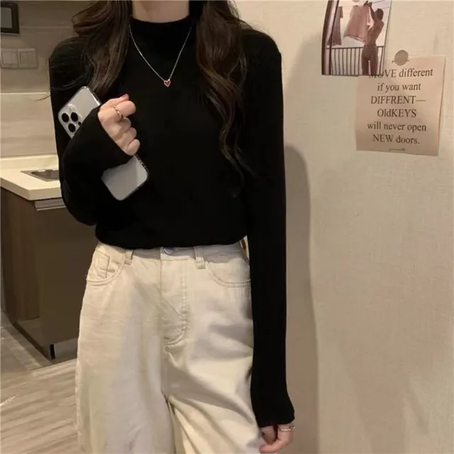 【D.studio】韓版半高領保暖薄內刷毛長袖上衣(女裝 衣服 長袖t恤 保暖上衣 冬裝 發熱衣 內刷毛 W321)