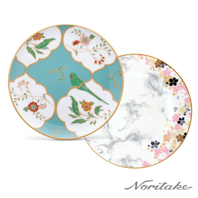 NORITAKE 金邊聖誕系列-翠藍+甜美粉桃雙盤禮盒組(MOMO 聖誕獨家組合)